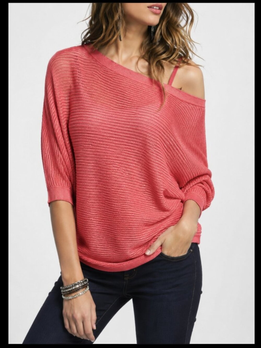EXPRESS Dolman Mesh Fishnet Sleeve Thin Open Knit Sweater Top Women SMALL